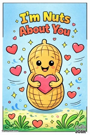 This fun Valentine’s Day coloring page features a smiling nut character holding a heart with the playful message “I’m Nuts About You.”