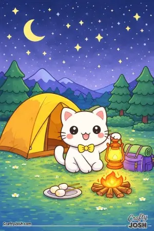 This cute kitten is enjoying an adventurous night of camping under the stars