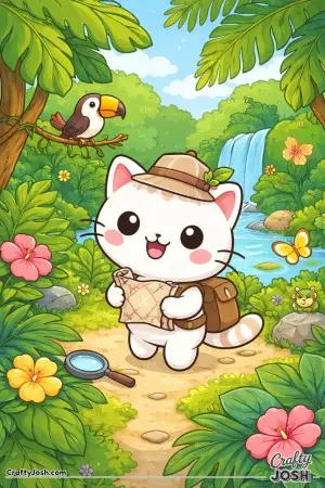 Step into the jungle where a curious kitty begins a tiny explorer’s adventure.