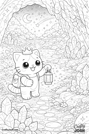 In this scene our cute cat explored a magical cave with their light