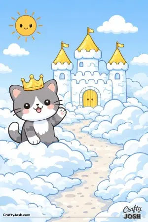 A curious kitty floats high above the world