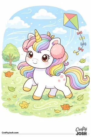 Kawaii unicorn enjoying a breezy day