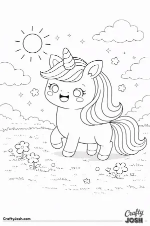 Kawaii unicorn enjoying a sunny day
