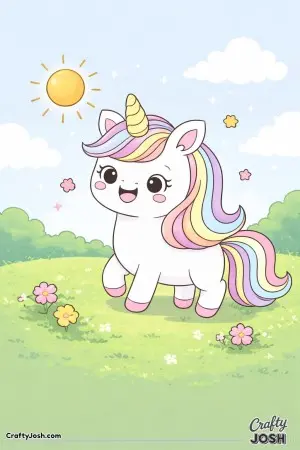 Kawaii unicorn enjoying a sunny day