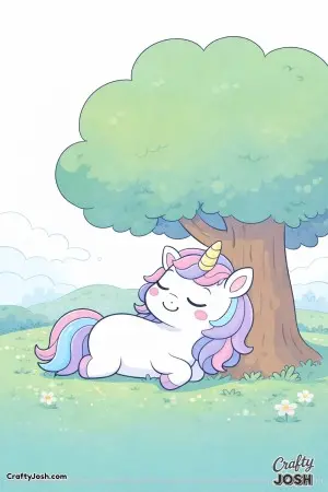 Cute kawaii unicorn under a tree