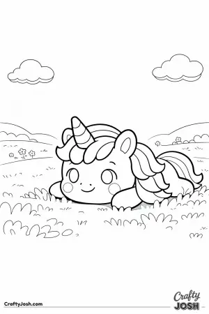 Kawaii unicorn on it's belly