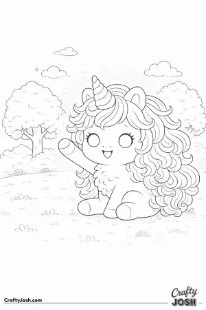 Kawaii unicorn sitting calmly