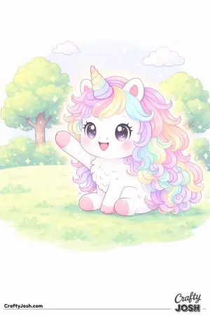Kawaii unicorn sitting calmly