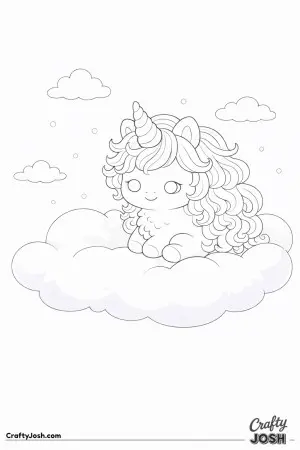 Kawaii unicorn on a large fluffy cloud