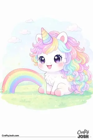 Kawaii unicorn a rainbow