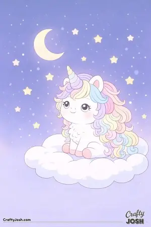 Kawaii unicorn looking at the stars