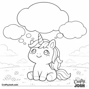 Kawaii unicorn looking upwards and smiling