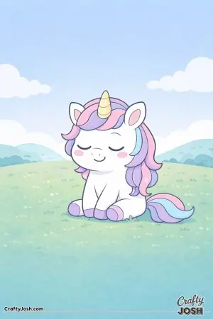 Kawaii unicorn sitting with eyes closed