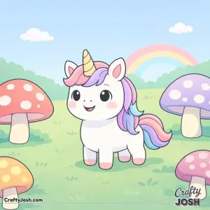 Cute Kawaii unicorn in a fantasy park