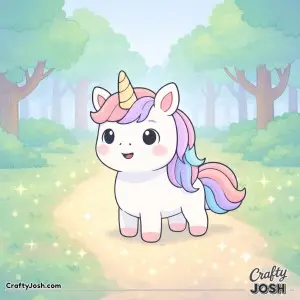 Cute Kawaii unicorn looking curiously