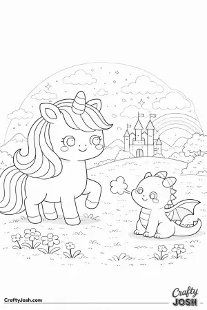 Cute kawaii unicorn with cute baby dragon.
