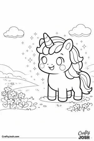 Kawaii unicorn standing proudly with a big smile