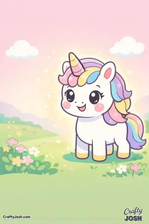 Kawaii unicorn standing proudly with a big smile