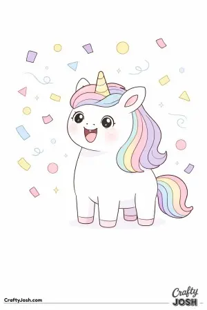 Cute Kawaii unicorn with confetti