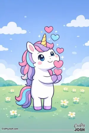 Kawaii unicorn with hearts