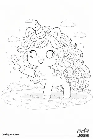 Kawaii unicorn with one hoof lifted