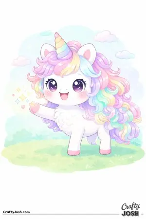 Kawaii unicorn with one hoof lifted