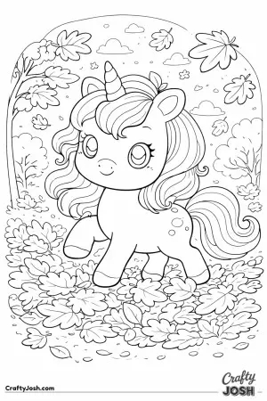 Kawaii unicorn at autumn time
