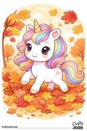 Kawaii unicorn at autumn time