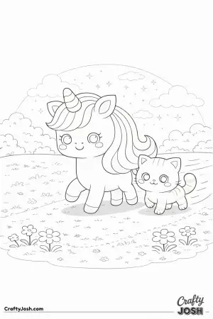Cute kawaii unicorn walking with a friend.