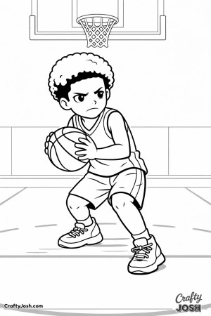 A young basketball player uses a strong post move with his back to the basket while protecting the ball near the hoop