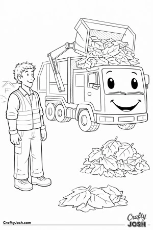 Leaf collection truck worker
