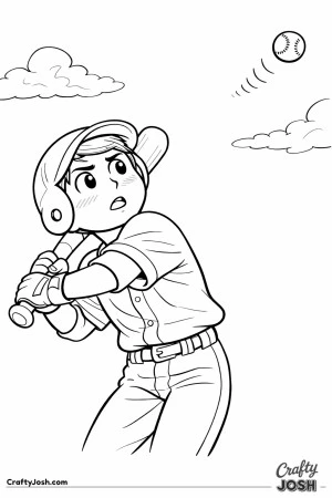 A young Little League baseball player is shown twisting slightly as they foul a pitch backward, eyes focused on the ball flying up behind them