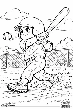 A young Little League baseball player is shown mid-swing just after hitting the ball, wearing a helmet and uniform on a simple baseball field