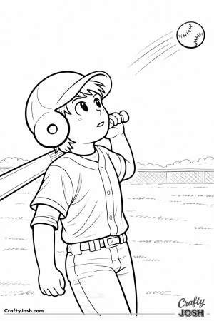 A young Little League baseball player is shown standing calmly with a bat resting on his shoulder as he watches the ball’s flight after a strong hit