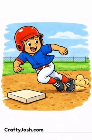 A young baseball player leans into the turn while rounding third base, showing excitement and focus as they run toward home