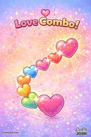 This energetic Valentine’s Day coloring page features a chain of hearts connecting in a fun combo path with sparkles and motion lines, topped with ..
