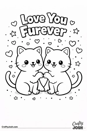 This sweet Valentine’s Day coloring page features an adorable animal couple sitting side by side with their paws forming a heart.