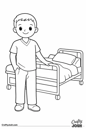 Male doctor scrubs hospital bed