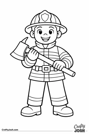 Male firefighter holding fire axe