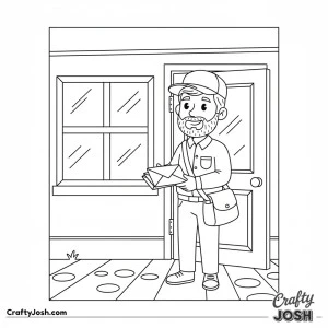 Male mail carrier with beard delivering mail to shop