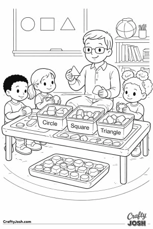 Male teacher sorting shapes