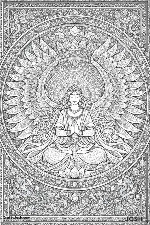 This vibrant mandala features a princess seated at the center while radiant dragon wings unfold around her