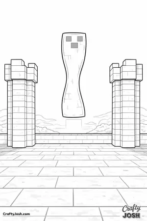 A block slime stretches tall as it bounces mid-air between two narrow stone towers above a flat courtyard