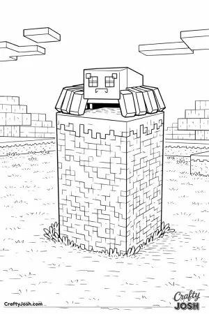 A Minecraft-style spider perches proudly on a tall cube as if protecting something important