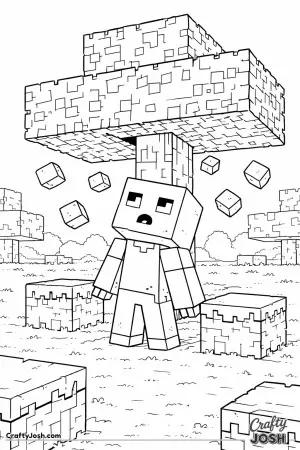 A surprised block zombie looks upward beneath a simple block tree as leaf blocks float down all around