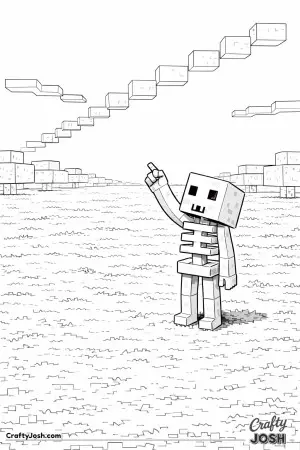 Those blocks get everywhere! This image shows a Minecraft style skeleton looking up in surprise at a staircase of blocky clouds floating overhead