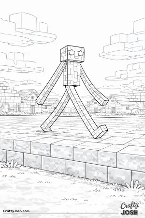 A tall block creature takes a long step across a wide stone block platform