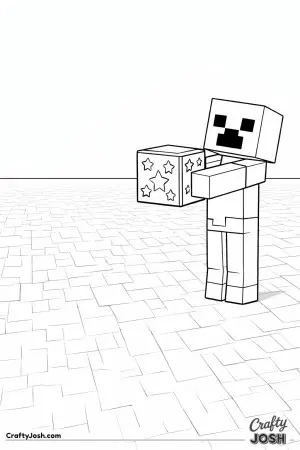 A green Minecraft zombie stands at the edge of an open block field while holding a glowing cube lantern with star-shaped cutouts
