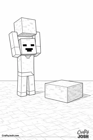 A Minecraft zombie proudly lifts a block high above its head while standing next to a small square platform made from blocks