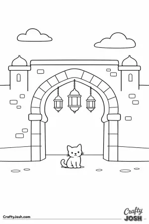 This friendly Moroccan medina archway was first imagined in soft colors to show its simple shapes and cozy feeling